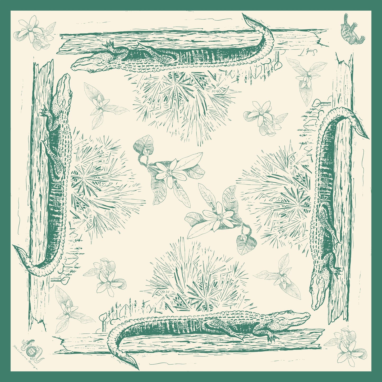 Floridiana Alligator Vintage-Style Silk Scarf Medium