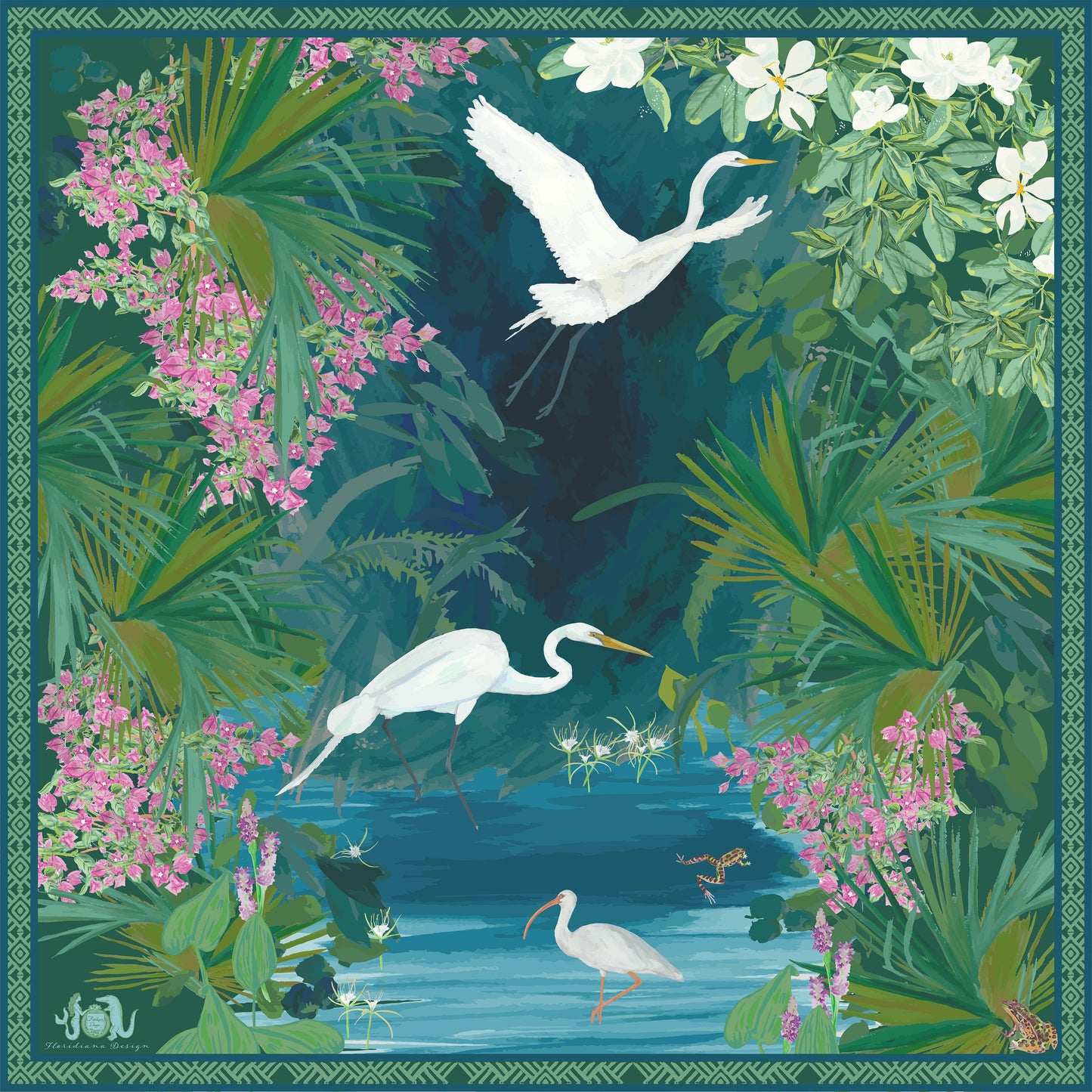 Egret Lagoon Silk Scarf Large
