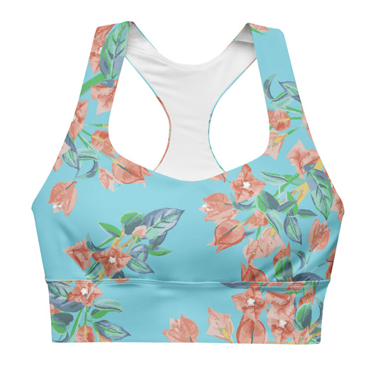 Bougainvillea Springs Sky Blue and Coral Swim Sports Bra