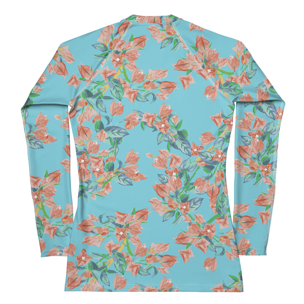 Bougainvillea Springs Sky Blue and Coral Rash Guard