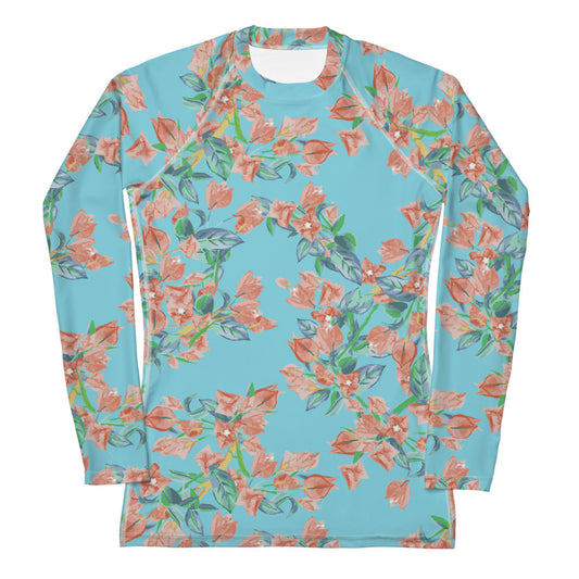 Bougainvillea Springs Sky Blue and Coral Rash Guard