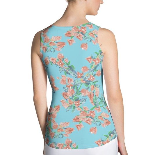 Bougainvillea Springs Sky Blue and Coral Tank Top