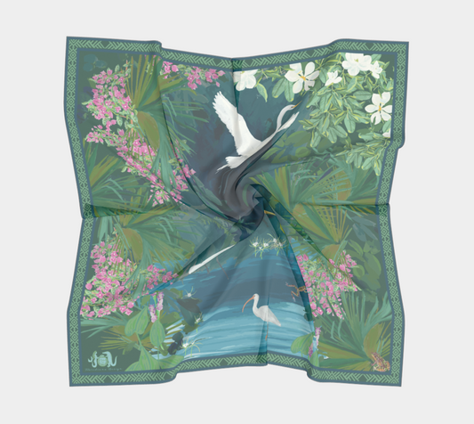 Egret Lagoon Silk Scarf Large