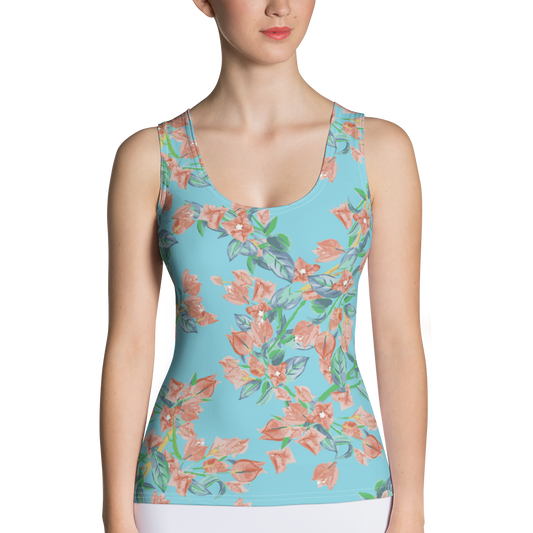 Bougainvillea Springs Sky Blue and Coral Tank Top