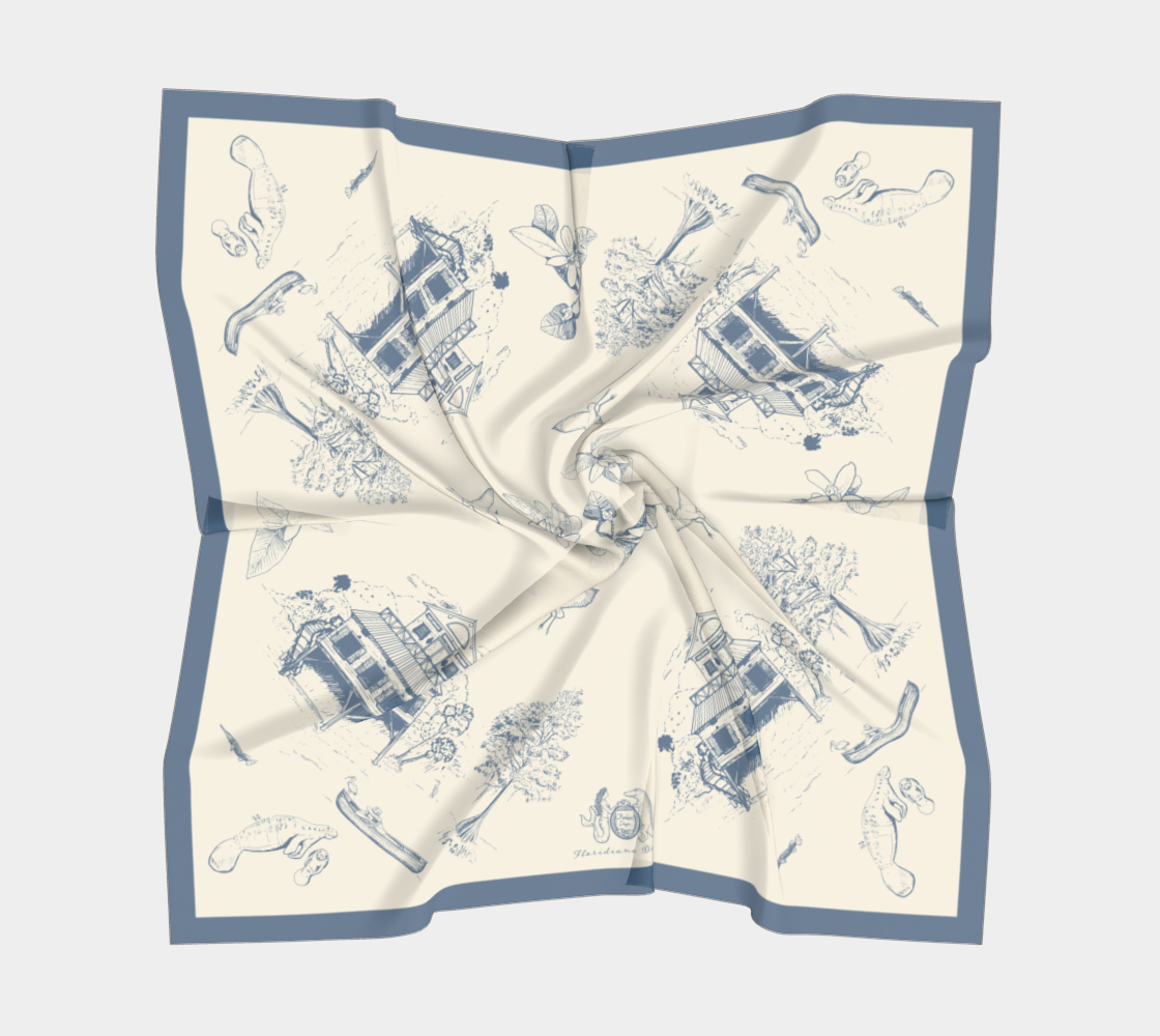 Floridiana 1930's Manatee and Canoe Vintage-Style Silk Scarf Small