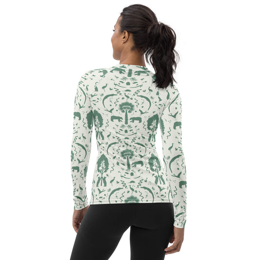 Wekiwa Springs Wild Paisley Cream and Green Rash Guard