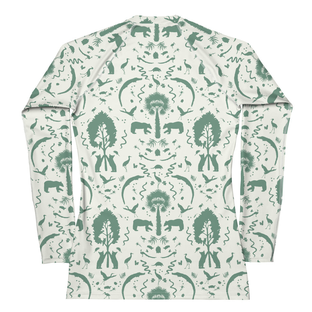 Wekiwa Springs Wild Paisley Cream and Green Rash Guard