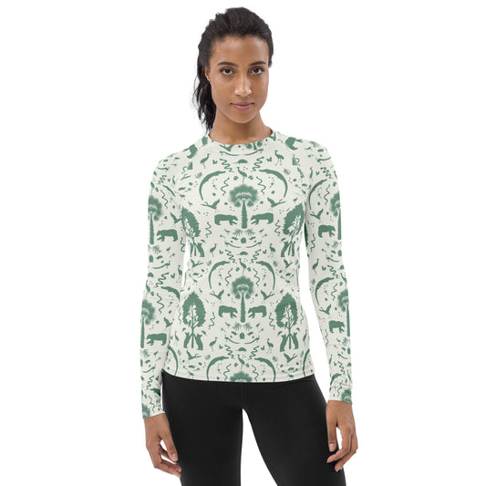 Wekiwa Springs Wild Paisley Cream and Green Rash Guard