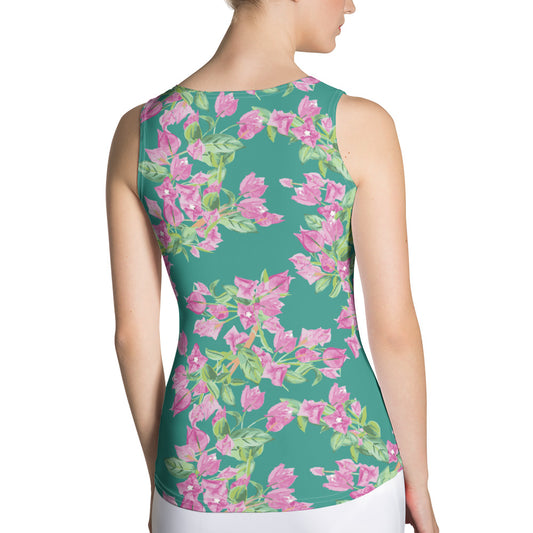 Bougainvillea Springs Teal and Pink Tank Top