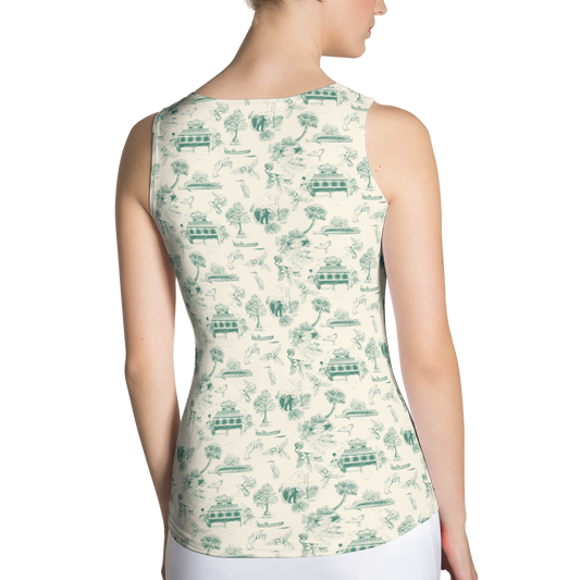 Old Florida Toile Green and Cream Tank Top