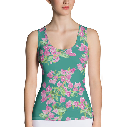 Bougainvillea Springs Teal and Pink Tank Top