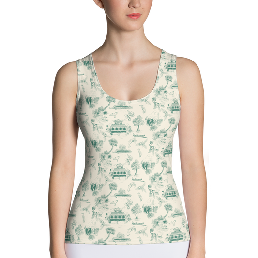 Old Florida Toile Green and Cream Tank Top