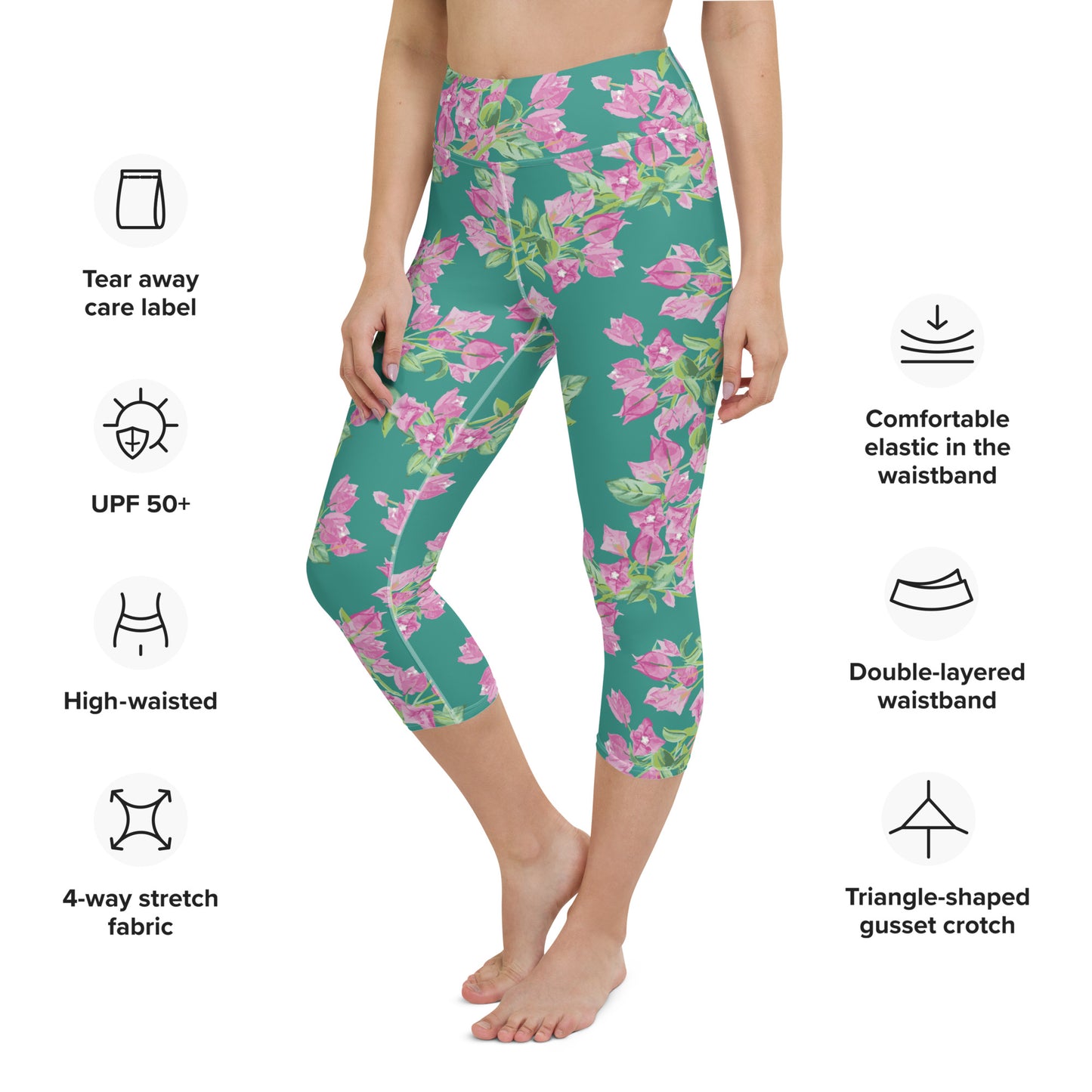 Bougainvillea Springs Teal and Pink Capri Swim Leggings