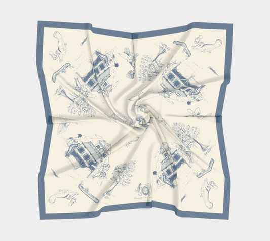 Floridiana 1930's Manatee and Canoe Vintage-Style Scarf