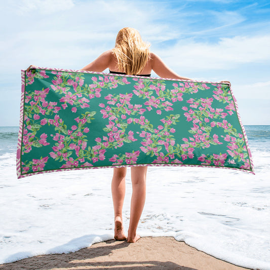 Bougainvillea Springs Teal and Pink Beach Towel