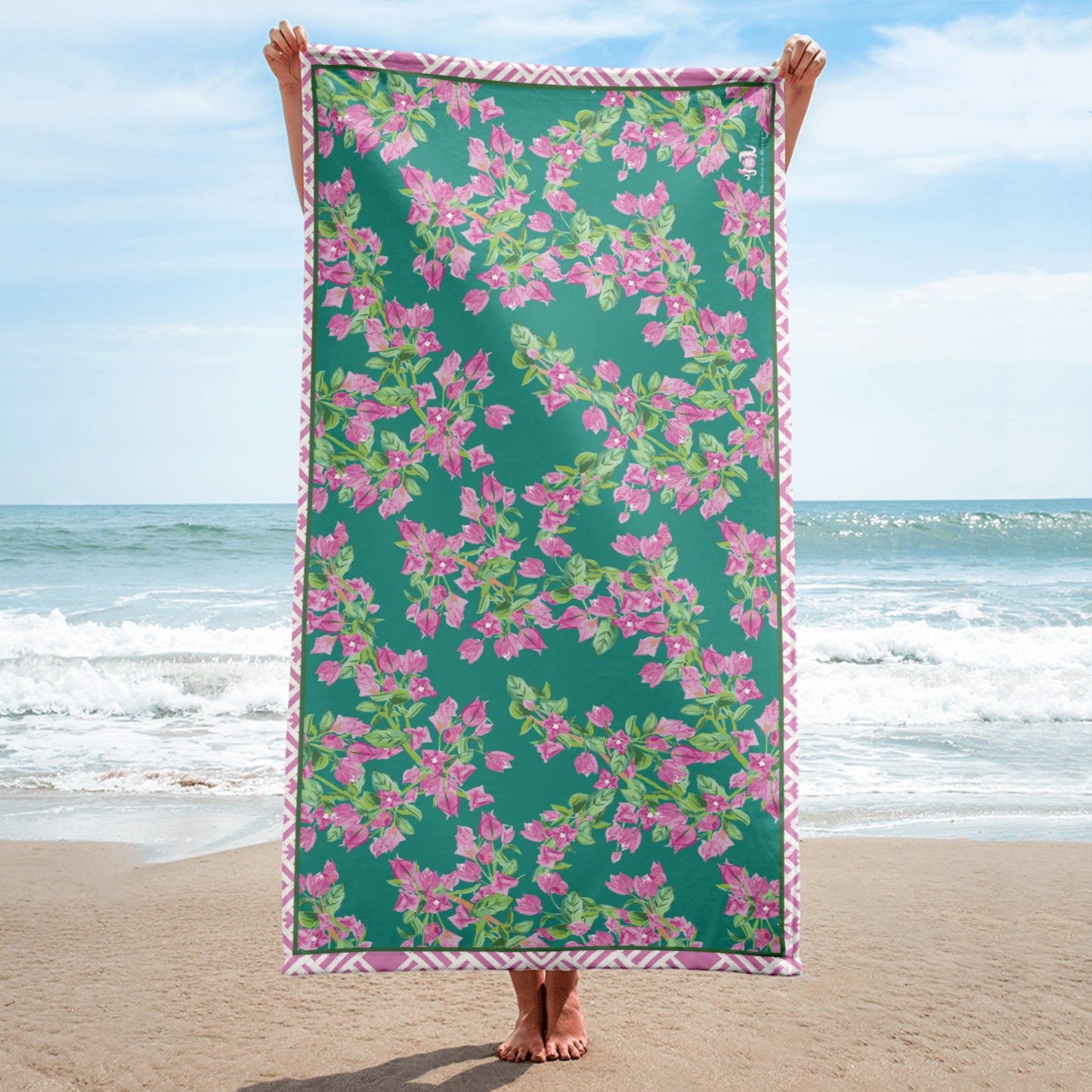 Bougainvillea Springs Teal and Pink Beach Towel