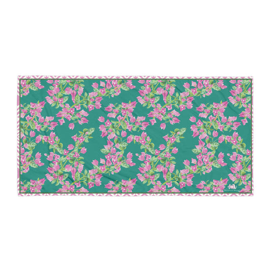 Bougainvillea Springs Teal and Pink Beach Towel