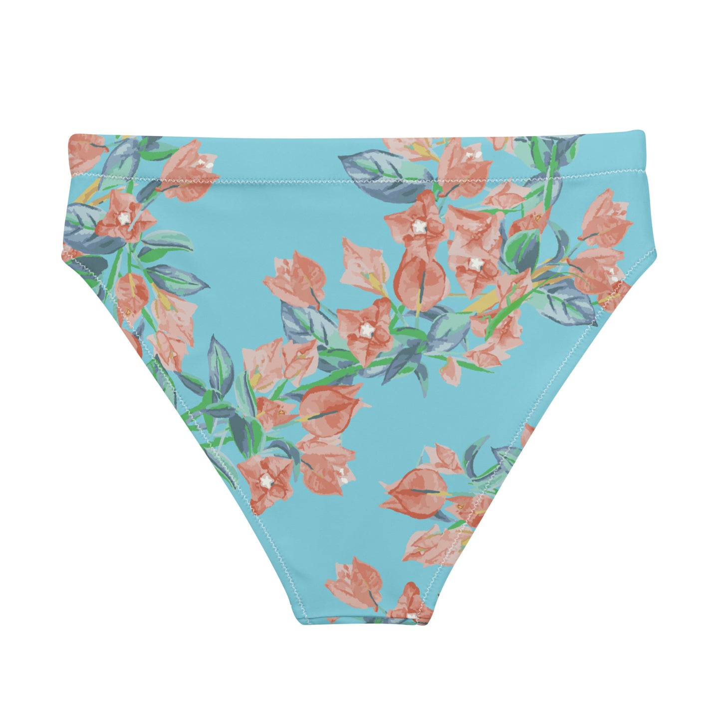 Bougainvillea Springs Sky Blue and Coral Recycled High-Waisted Bikini Bottom