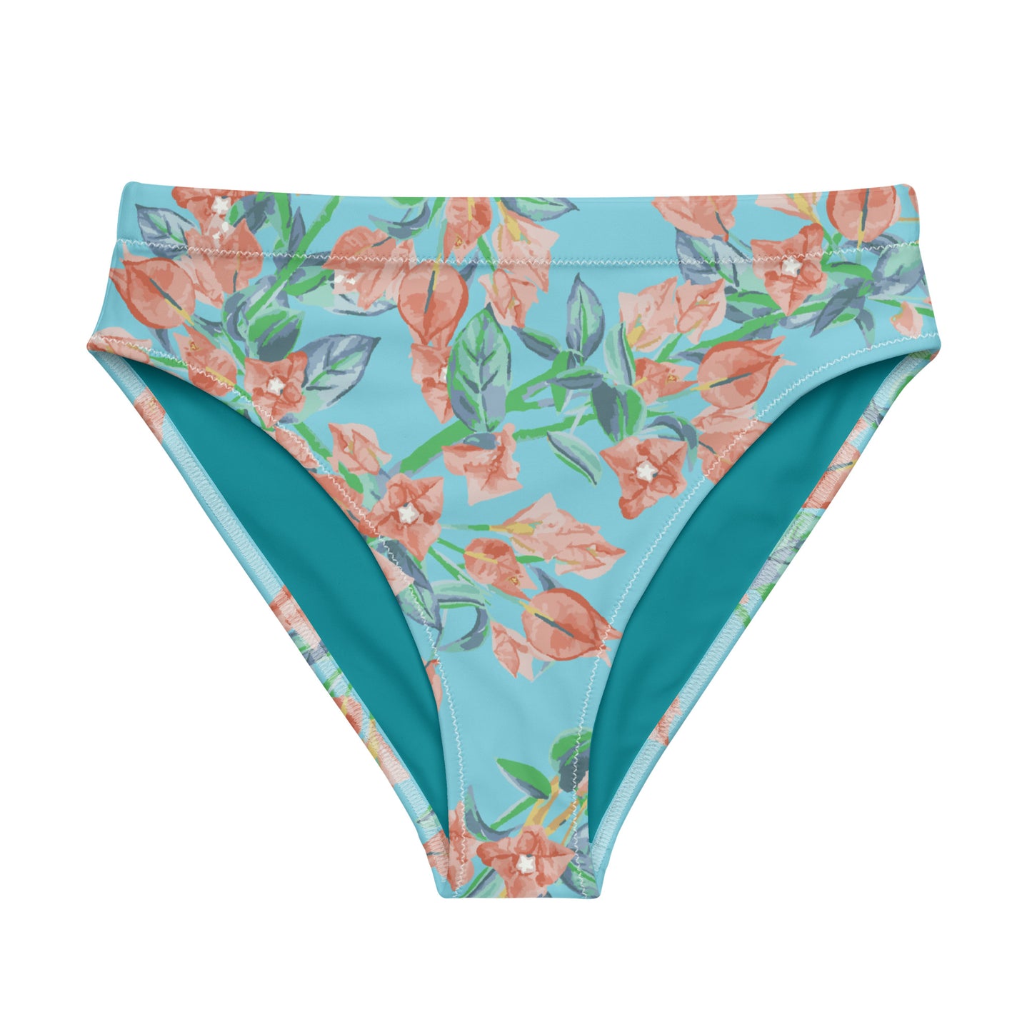 Bougainvillea Springs Sky Blue and Coral Recycled High-Waisted Bikini Bottom