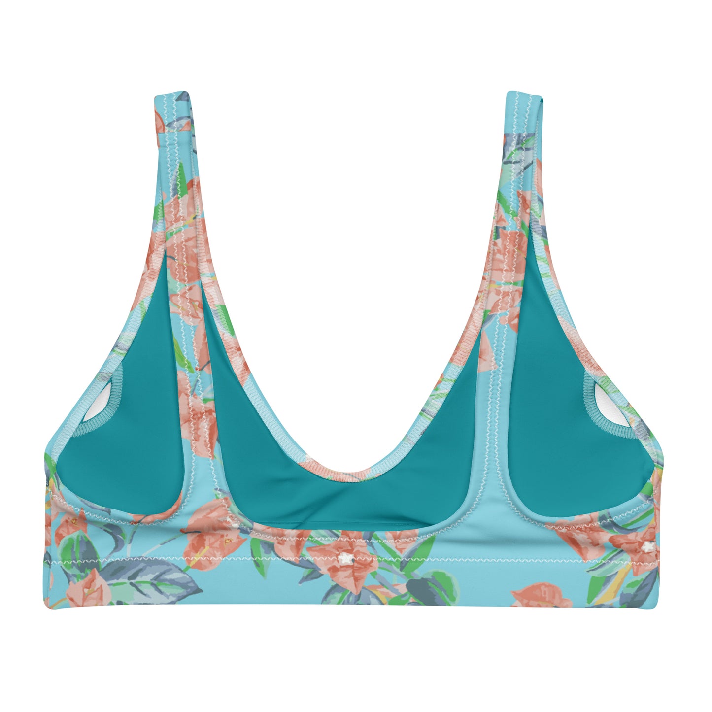 Bougainvillea Springs Sky Blue and Coral Recycled Scoop Bikini Top