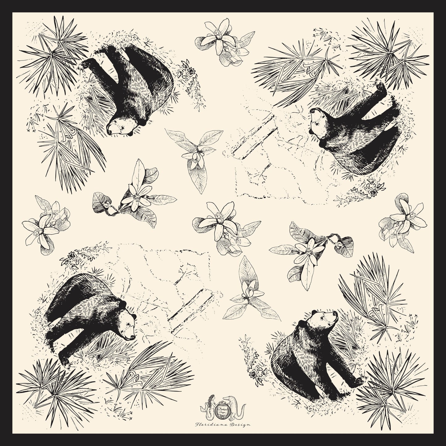 Floridiana Black Bear Vintage-Style Silk Scarf Small