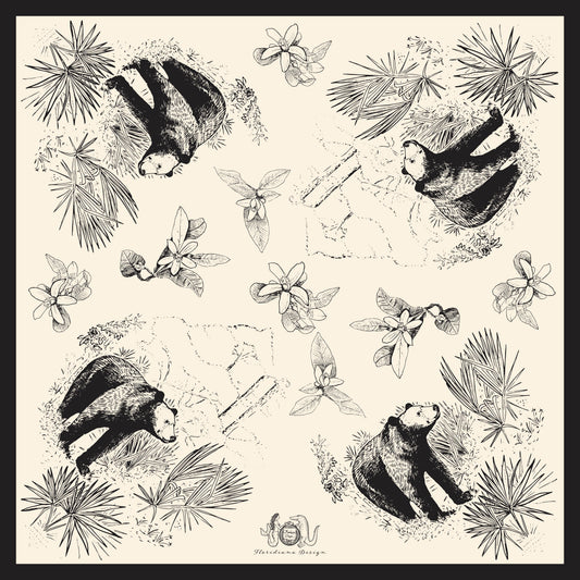 Floridiana Black Bear Vintage-Style Silk Scarf Large