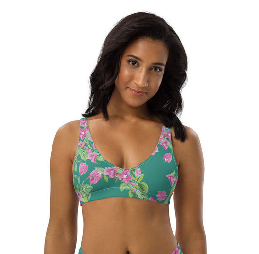 Bougainvillea Springs Teal and Pink Recycled Scoop Bikini Top