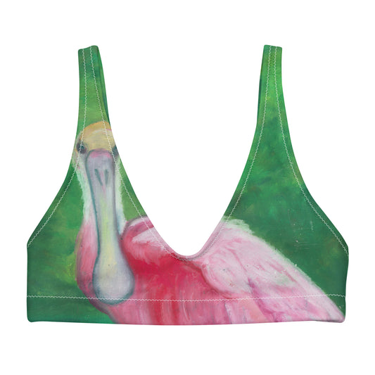 Spoonbill Jungle Green and Pink Recycled bikini top