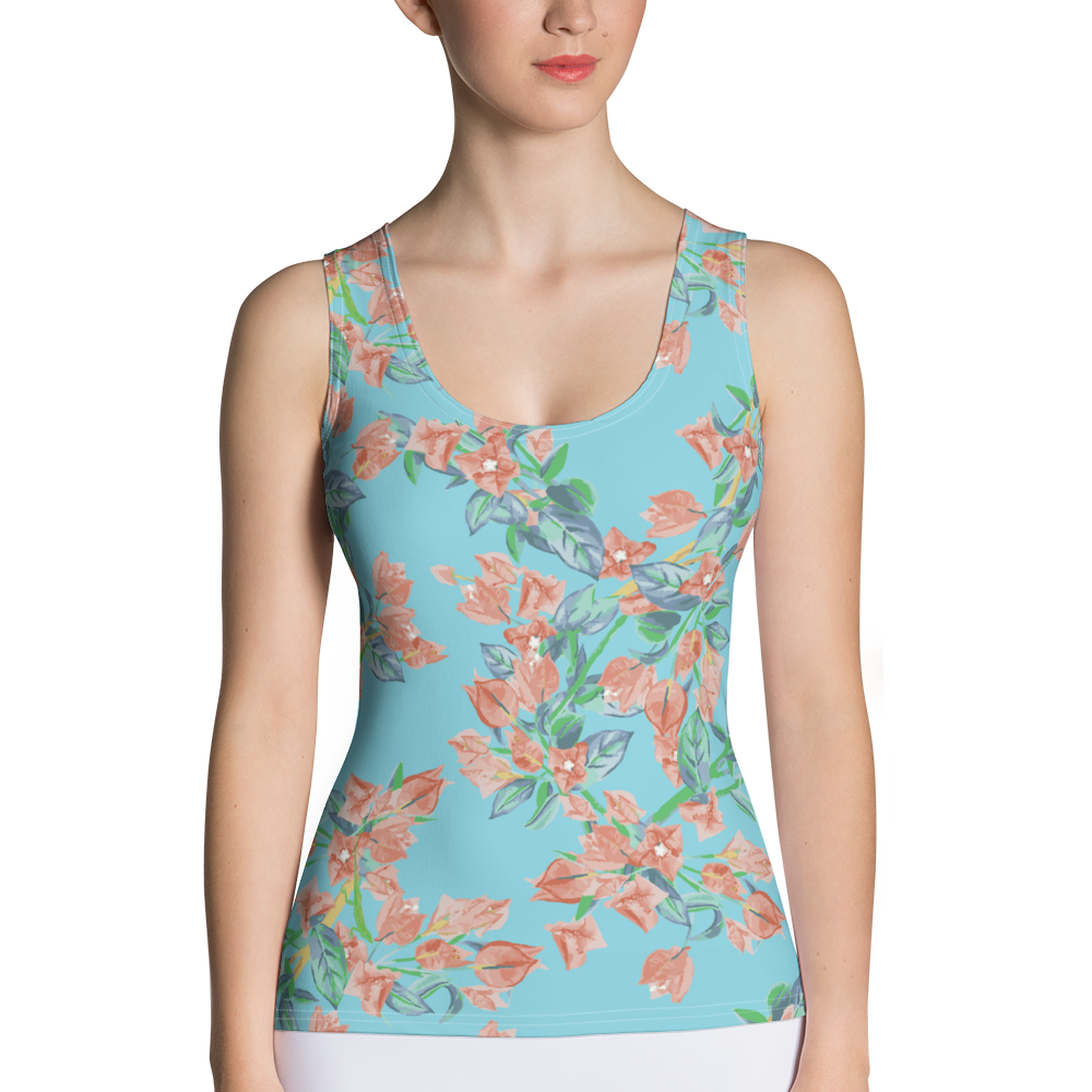 Bougainvillea Springs Sky Blue and Coral Tank Top