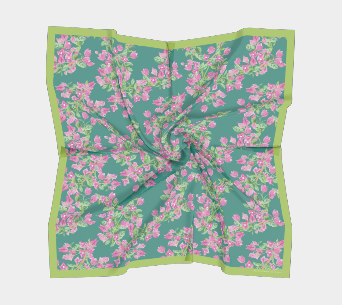 Bougainvillea Springs Teal and Pink Silk Scarf