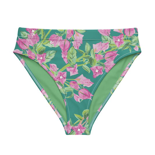 Bougainvillea Springs Teal and Pink Recycled High-waisted Bikini Bottoms