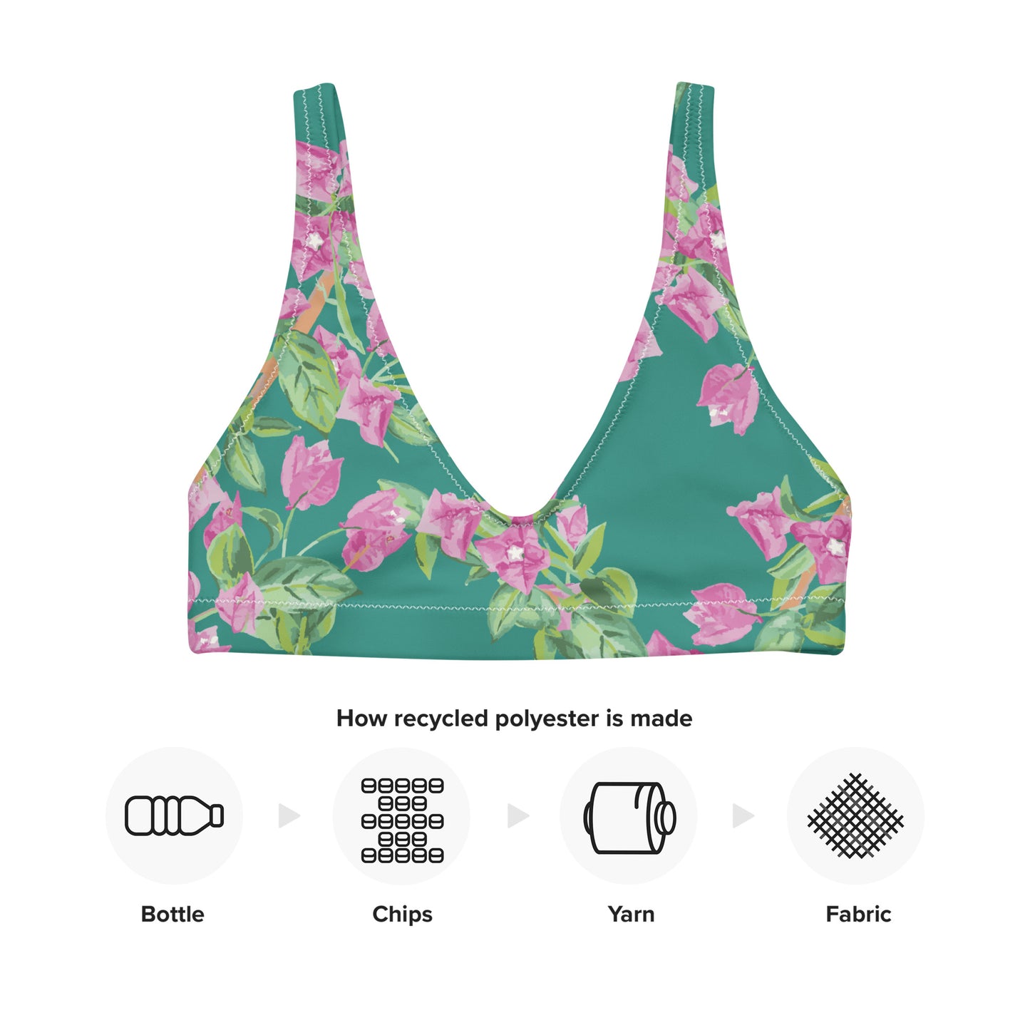 Bougainvillea Springs Teal and Pink Recycled Scoop Bikini Top