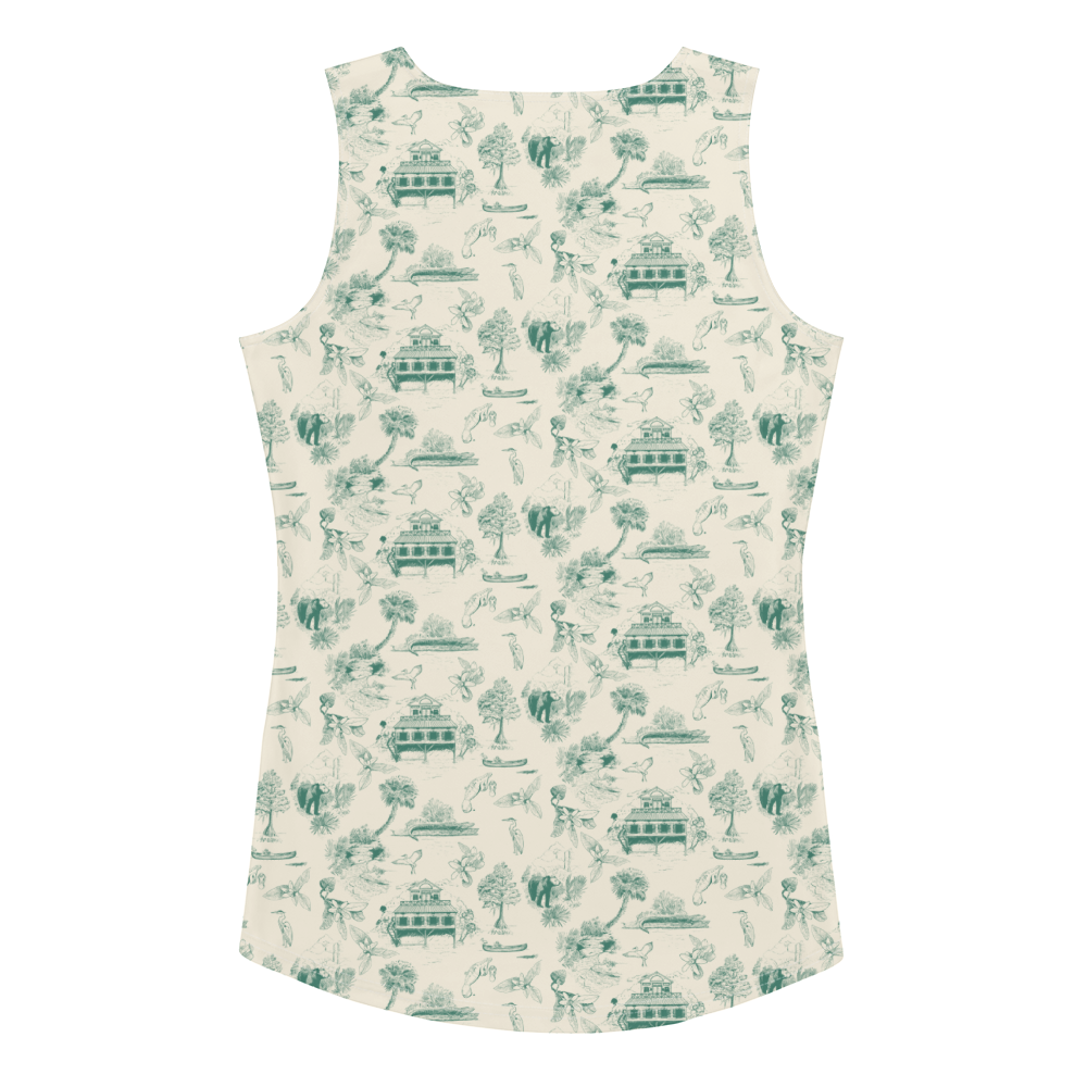 Old Florida Toile Green and Cream Tank Top