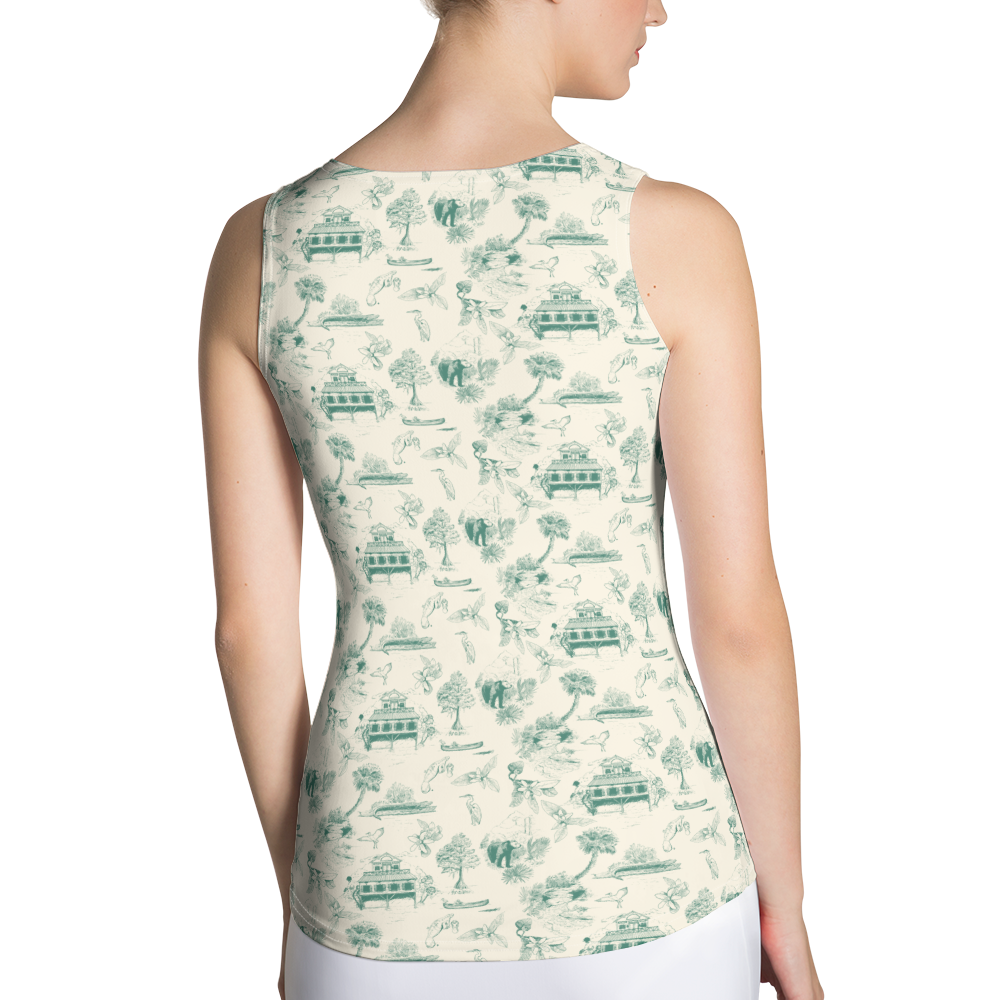 Old Florida Toile Green and Cream Tank Top