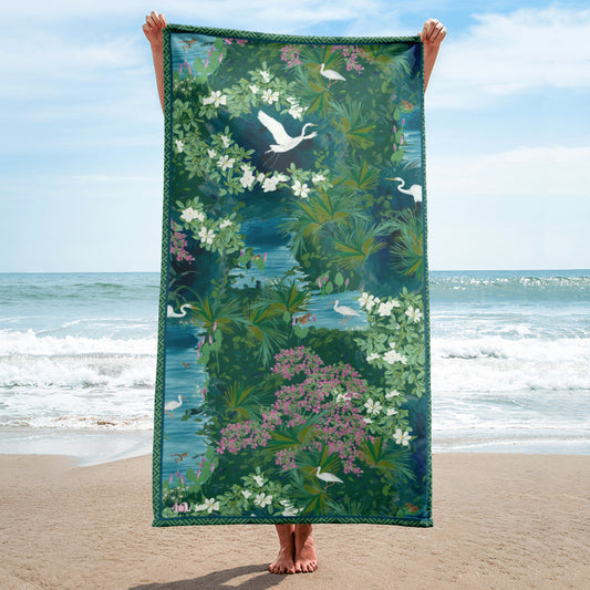 Egret Lagoon Beach Towel