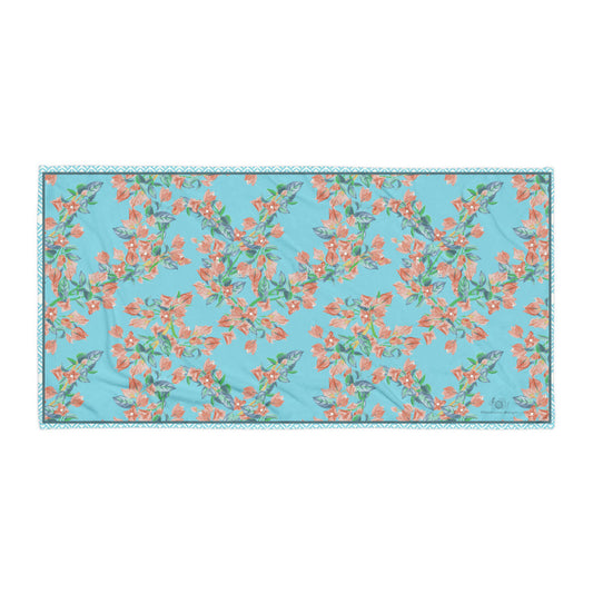 Bougainvillea Springs Sky Blue and Coral Beach Towel